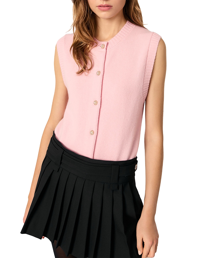 Maje Sleeveless Wool Blend Cardigan