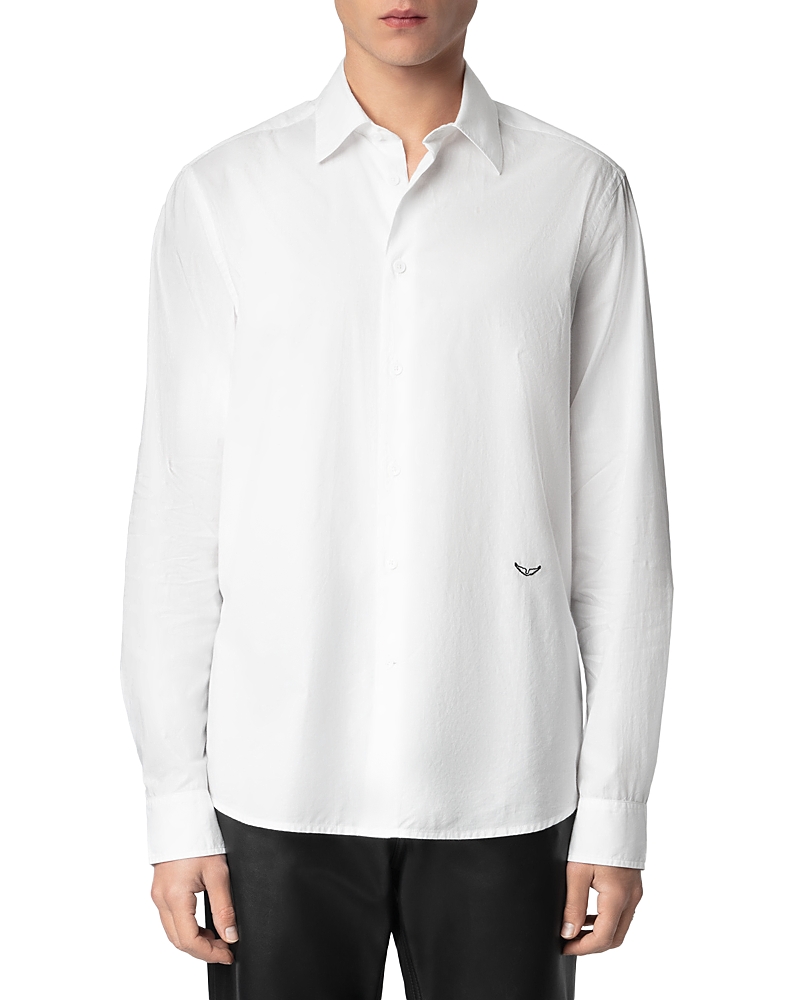 Zadig & Voltaire Sid Cotton Voile Embroidered Fitted Button Down Shirt In Judo