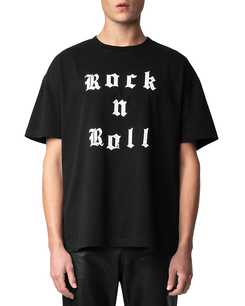 ZADIG & VOLTAIRE TEDDY COTTON STUDDED ROCK N ROLL GRAPHIC TEE