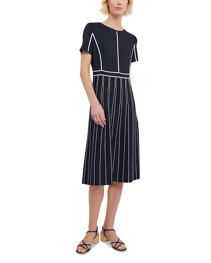Misook Contrast Piping Jewel Neck A Line Dress