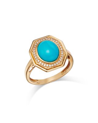 Bloomingdale's Fine Collection Turquoise & Diamond Halo Ring in 14K Yellow Gold
