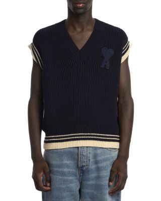 AMI - Regular Fit Ribbed Cap Sleeve Knit Vest