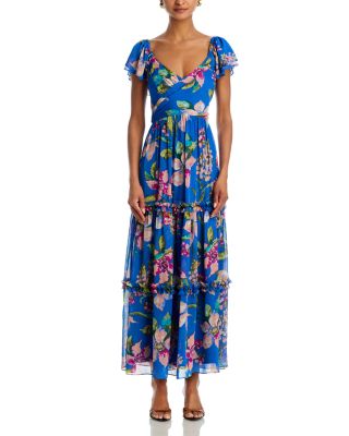 Floral Chiffon Flutter Sleeve Maxi Dress - Exclusive