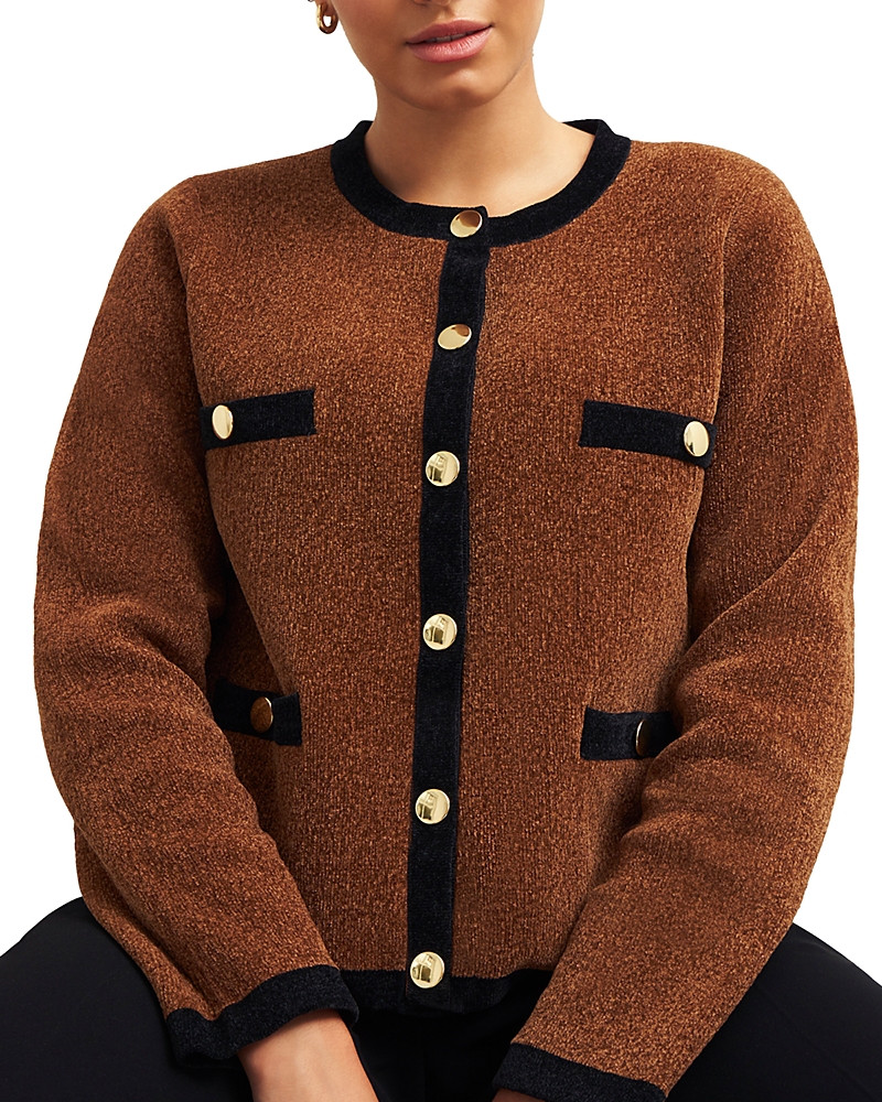 Hobbs London Bryony Chenille Cardigan In Toffee Black