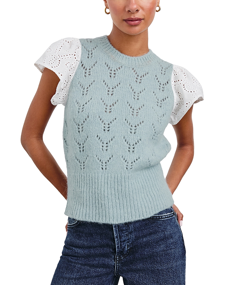 Rails Everly Pointelle Knit Flutter-sleeve Top In Sky