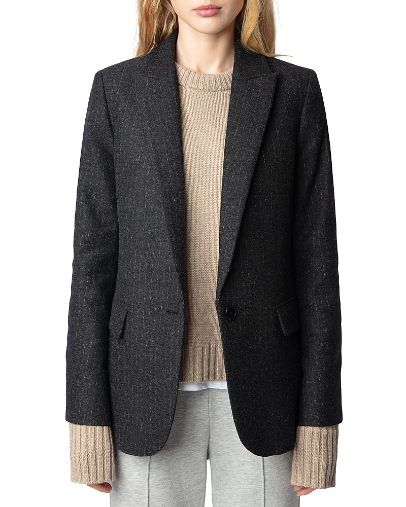 Zadig & Voltaire Visko Double-breasted Embellished Velvet Blazer In Anthracite