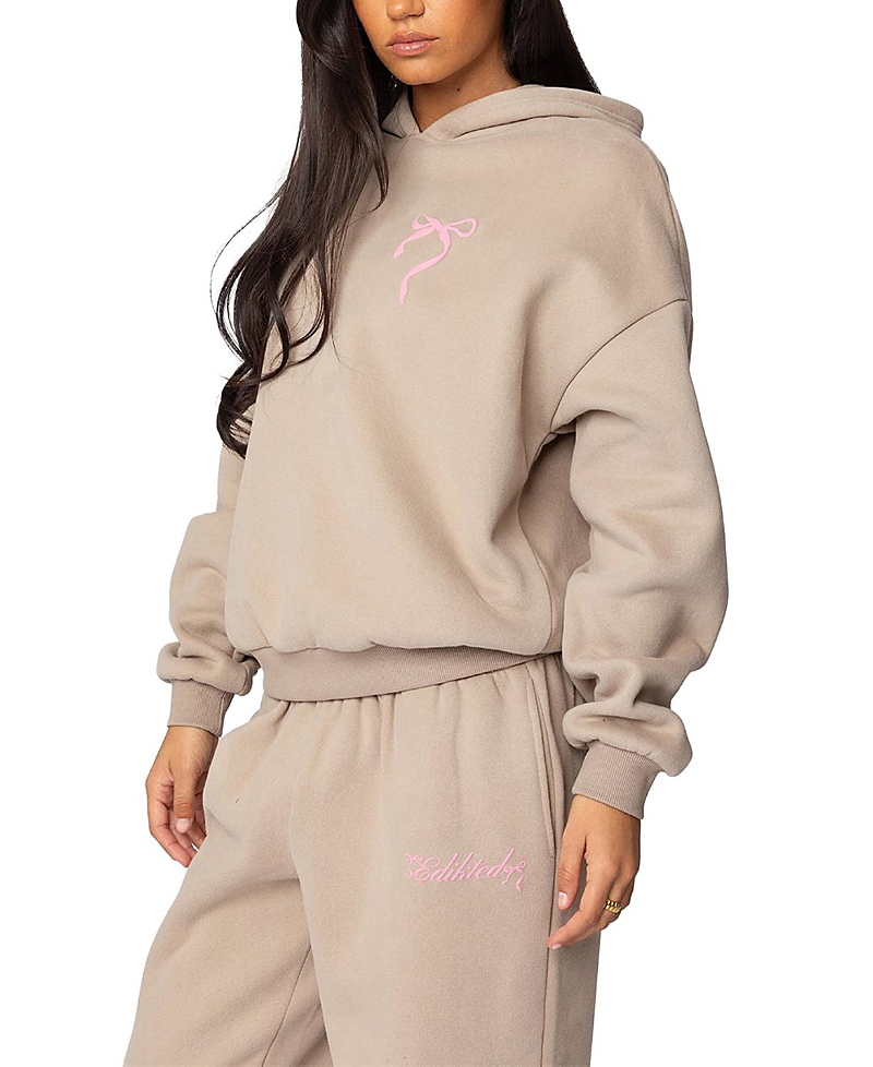 Edikted Sasha Bow Detail Hoodie In Beige