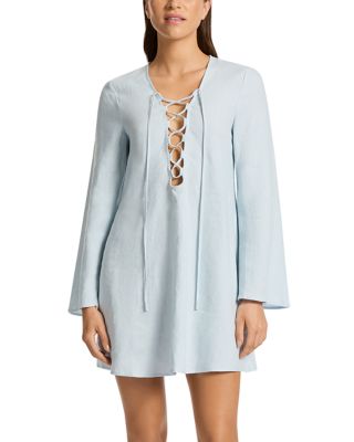 JETS - Linen Tie Front Mini Cover-Up Dress
