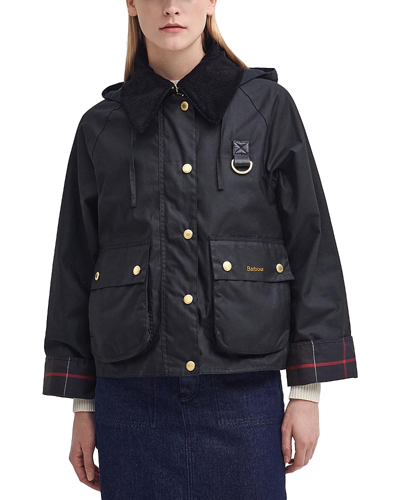 Barbour Oversized Jacket With Corduroy Collar In Black/classic