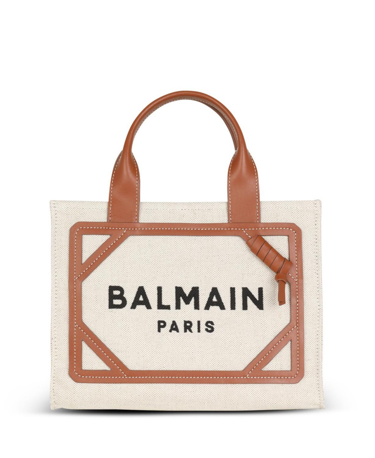 Balmain Women's B-Army Small Tote Bag in Canvas and Leather in Beige