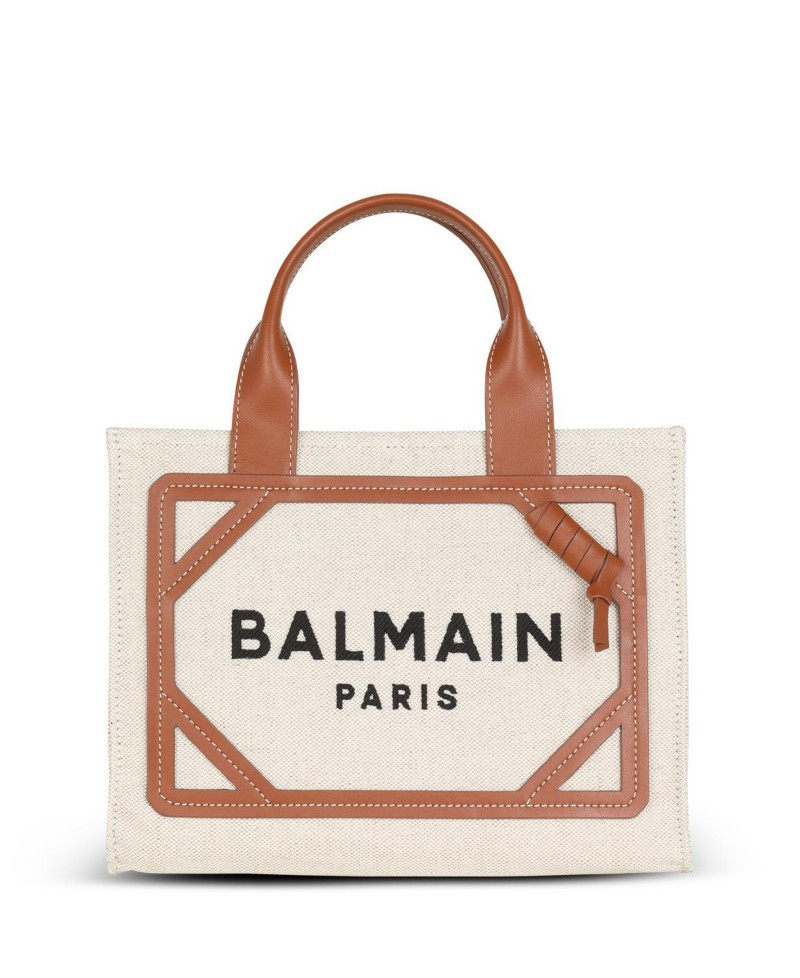 Balmain Women's B-Army Small Tote Bag in Canvas and Leather in Beige