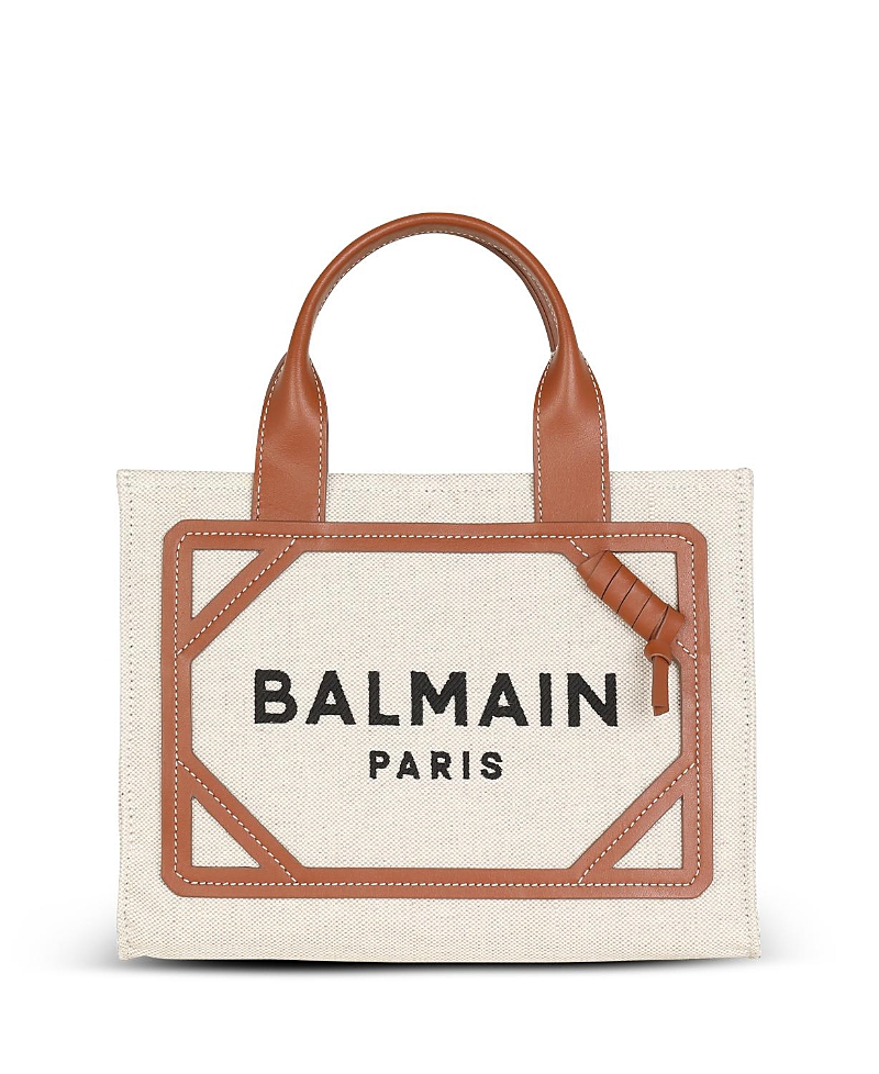 Shop Balmain Women's B-army Small Tote Bag In Canvas And Leather In Beige