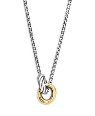 Petite Cable Linked Necklace in Sterling Silver with 14K Yellow Gold, 15-17&amp;quot;