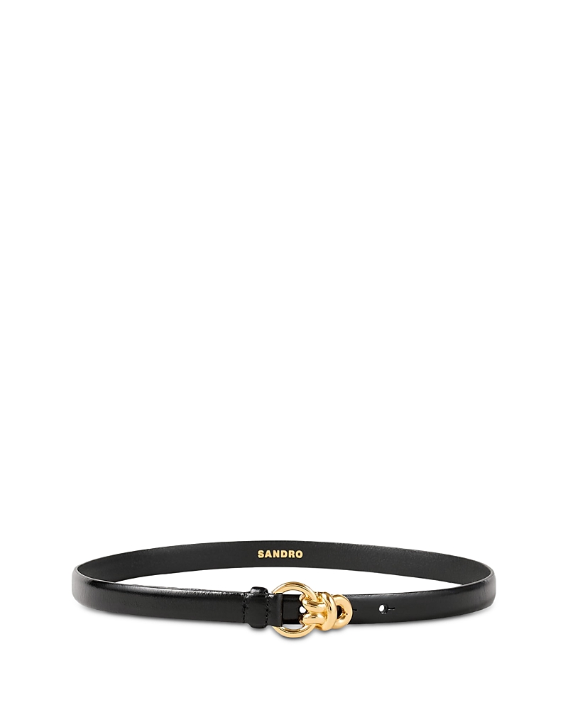 Sandro Slim Leather Belt In Black