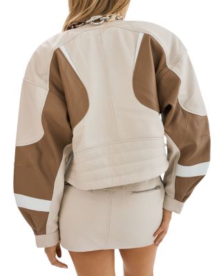 Dustin Cropped Leather Contrast Insert Racer Jacket