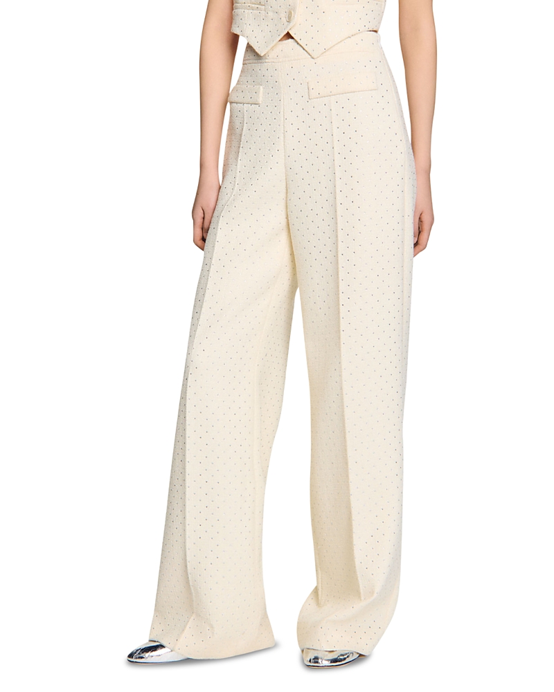Sandro Womens Ecru Cable-knit High-rise Wool-blend Trousers In Neutral
