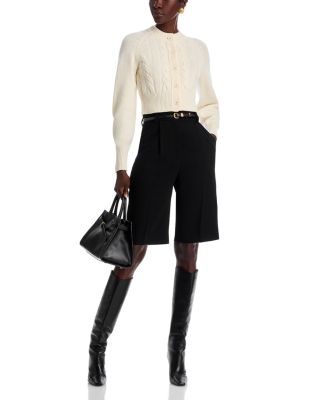 Rita Wool Blend Crewneck Cable Knit Cardigan Sweater