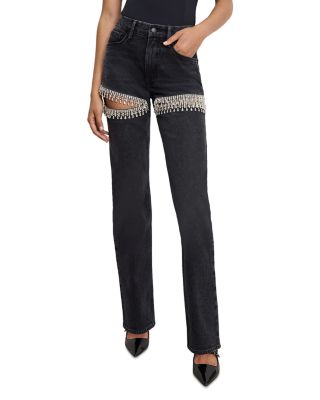 Good Icon High Rise Straight Rhinestone Cutout Jeans in K376