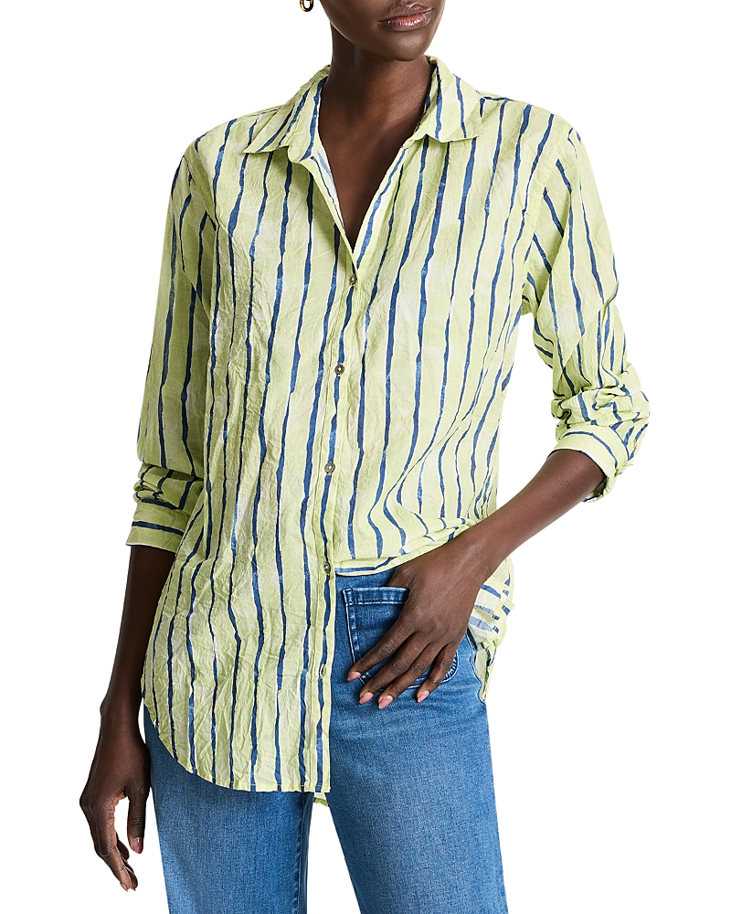 Nic + Zoe Nic+zoe Watercolor Stripe Cotton Button-up Tunic In Green Multi