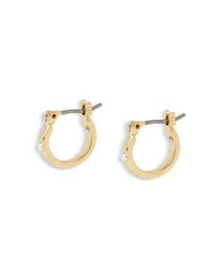 Imitation Pearl Huggie Hoop Earrings in Gold Tone