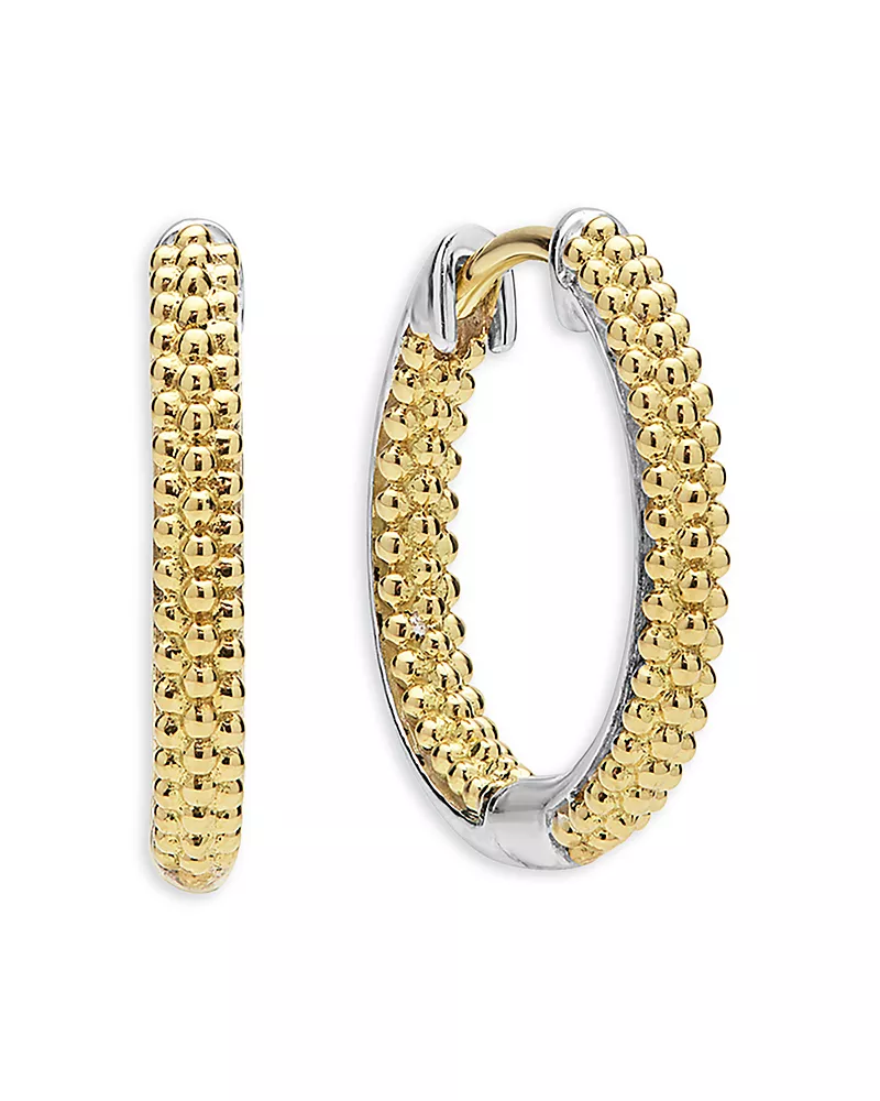 Lagos 18K Yellow Gold & Sterling Silver Caviar Lux Hoop Earrings