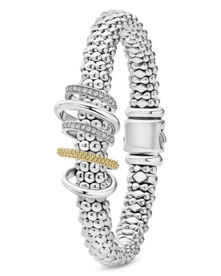 Two Tone Caviar Lux Five Ring Bracelet with Diamonds, 0.3 tcw
