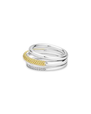 Two Tone Caviar Lux Three Row Diamond Ring, 0.135 tcw