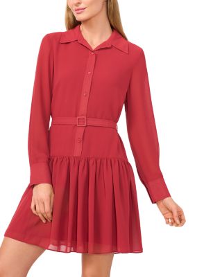 Long Sleeve Tiered Pleated Shirt Dress