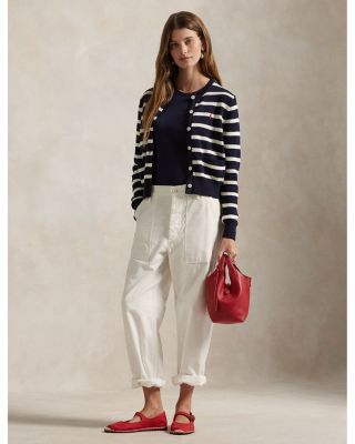 Lauren Ralph Lauren Striped Cotton Crewneck Cardigan