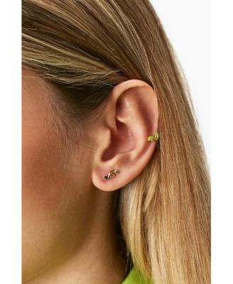 9K Yellow Gold Loop Tsavorite &amp; Blue Sapphire Single Mini Stud Earring