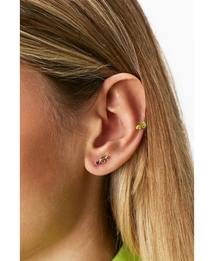 9K Yellow Gold Loop Tsavorite & Blue Sapphire Single Mini Stud Earring
