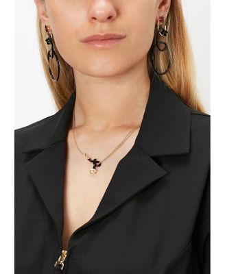 9K Yellow Gold &amp; Sterling Silver You&#39;re So Vine Rock Crystal Black Pendant Necklace, 15&amp;quot;-15.75&amp;quot;