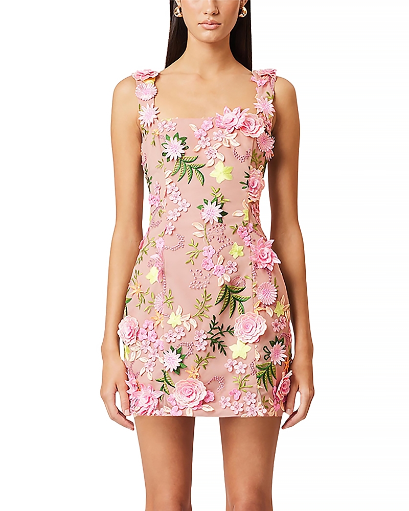 Elliatt Aella Embroidered Mini Dress In Pink In Pink Multi
