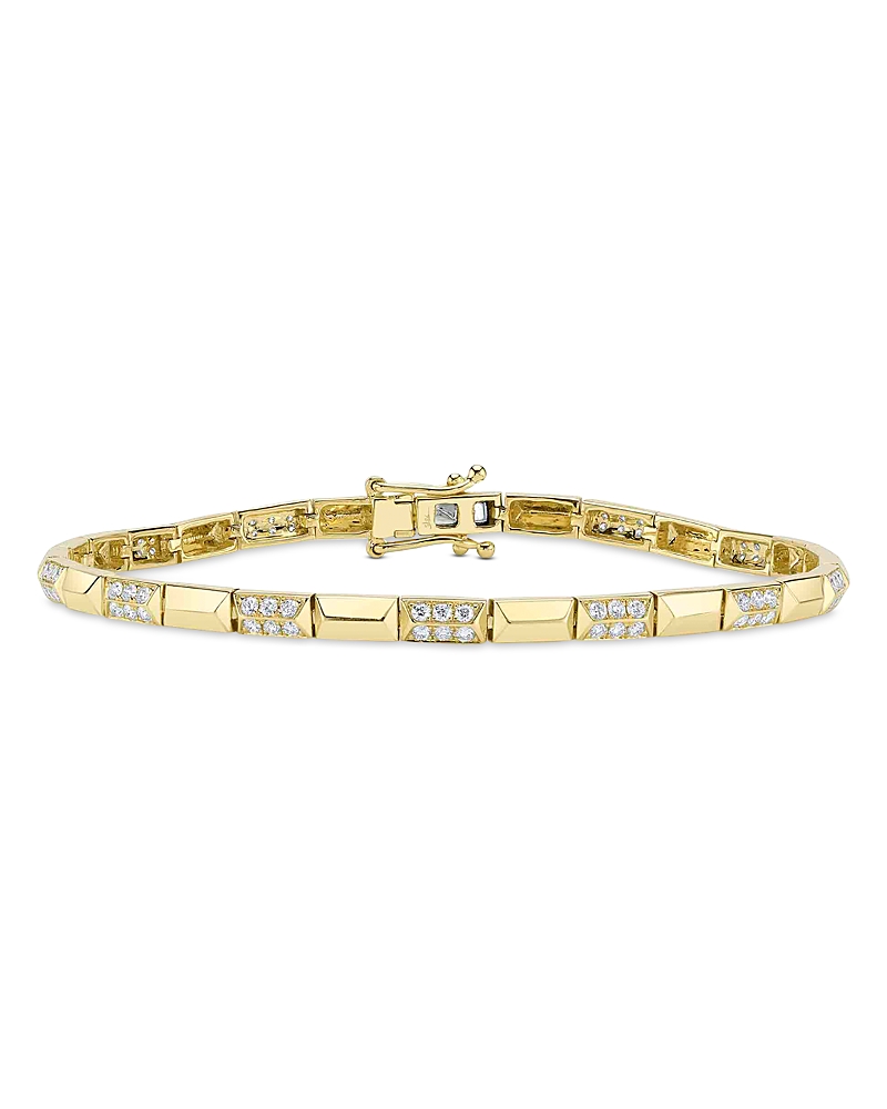 Shy Creation 14k Yellow Gold Kate Diamond Pave Geometric Link Bracelet In Gold