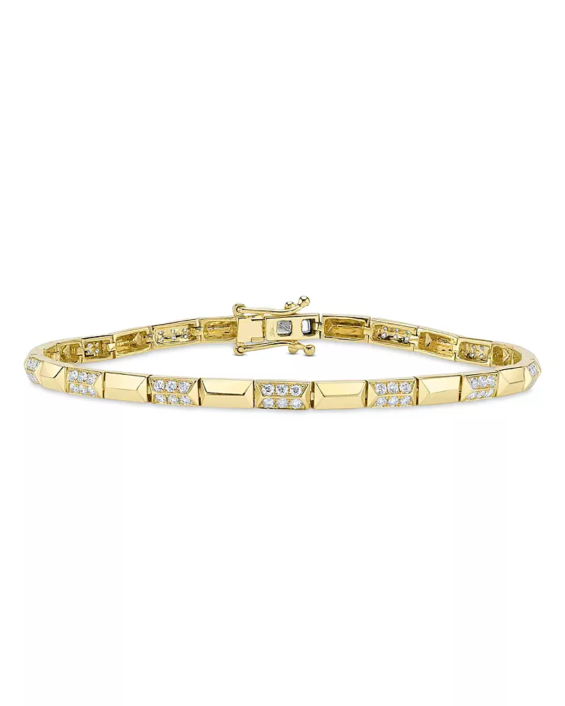 Shy Creation 14K Yellow Gold Kate Diamond Pave Geometric Link Bracelet