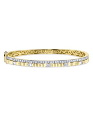 Shy Creation - 14K Gold Kate Diamond Double Row Ridged Bangle Bracelet