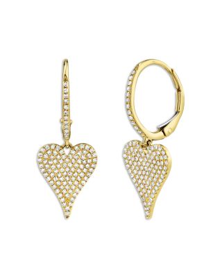 Shy Creation - 14K Yellow Gold Kate Diamond Pav&eacute; Heart Huggie Hoop Earrings, 0.47 tcw