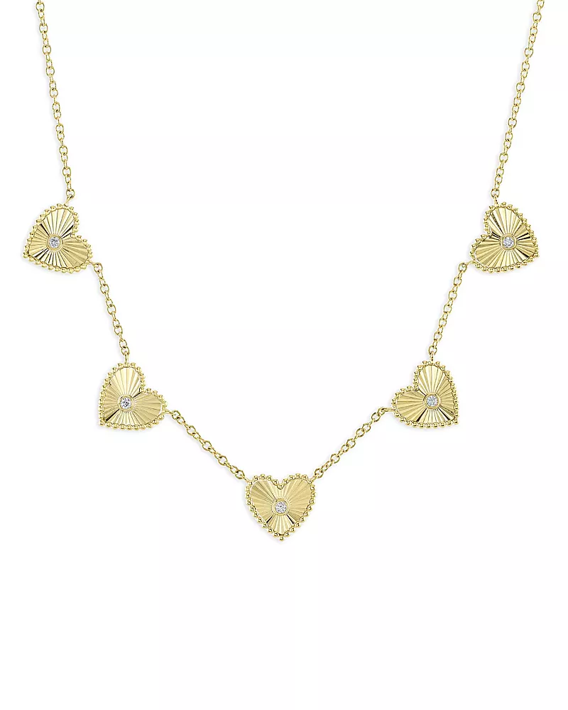 Shy Creation 14K Yellow Gold Kate Diamond Bezel Heart Collar Necklace, 18