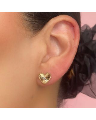 14K Yellow Gold Kate Diamond Bezel Heart Stud Earrings