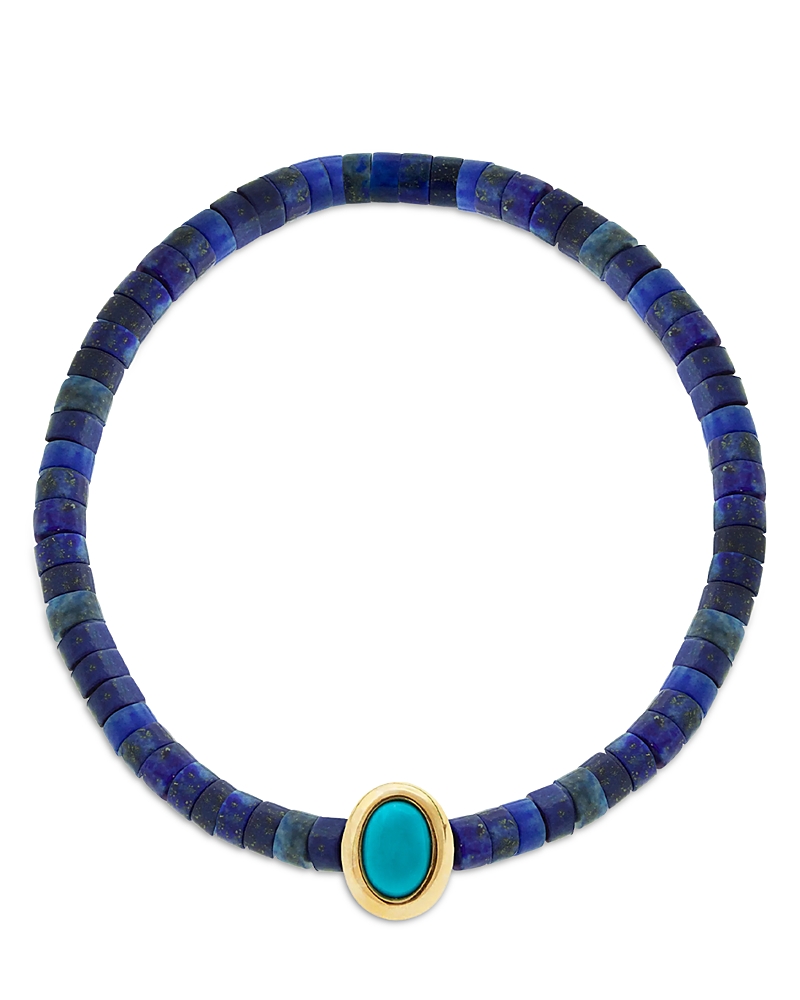 Luis Morais 14k Yellow Gold Turquoise Oval Eye Of The Idol Lapis Beaded Bracelet In Blue