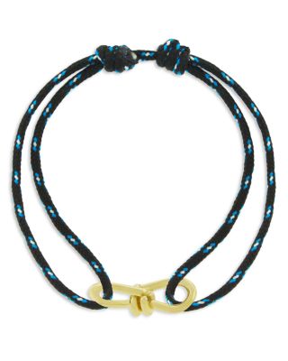 Men's 14K Yellow Gold Large Twisted Wire Navy Blue Cord Bracelet