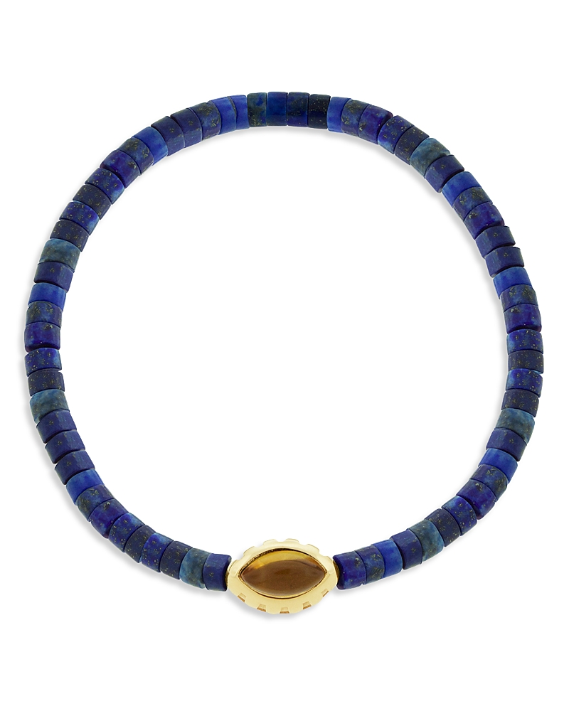 Luis Morais 14k Yellow Gold Citrine Eye Of The Idol Lapis Beaded Bracelet In Blue/gold