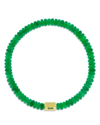 Men's 14K Yellow Gold Palm Tree Ingot Green Jade Bead Bracelet