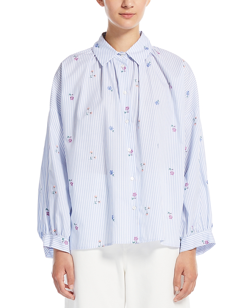 Weekend Max Mara Gilly Embroidered Poplin Shirt In Light Blue