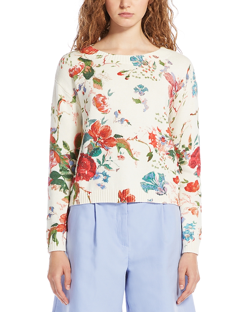 Weekend Max Mara Floral Denis Cropped Sweater In White