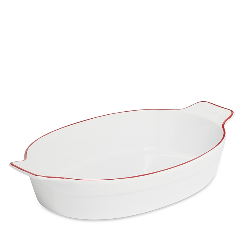 Made In Porcelain Oval Baking Dish In White/red