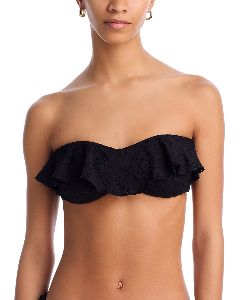 Shop Aqua Ruffled Bikini Top - Exclusive In Black
