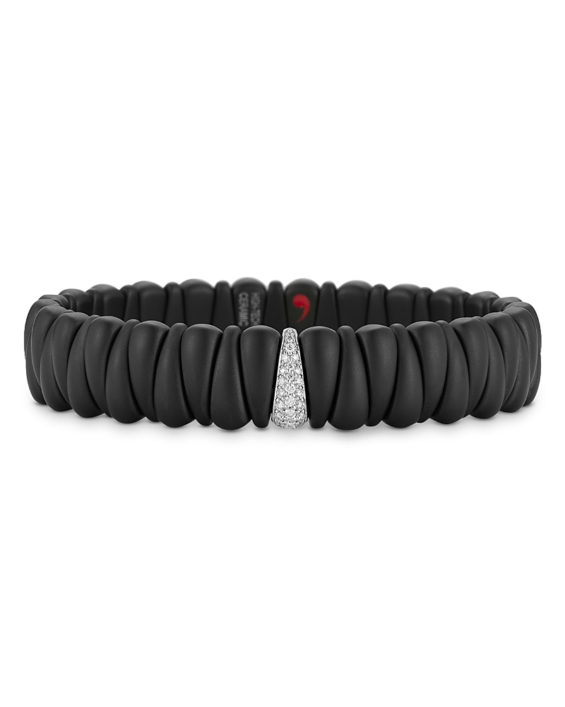 Roberto Demeglio 18k White Gold & Black Ceramic Demeglio Diamond Artiglio Link Stretch Bracelet In Black