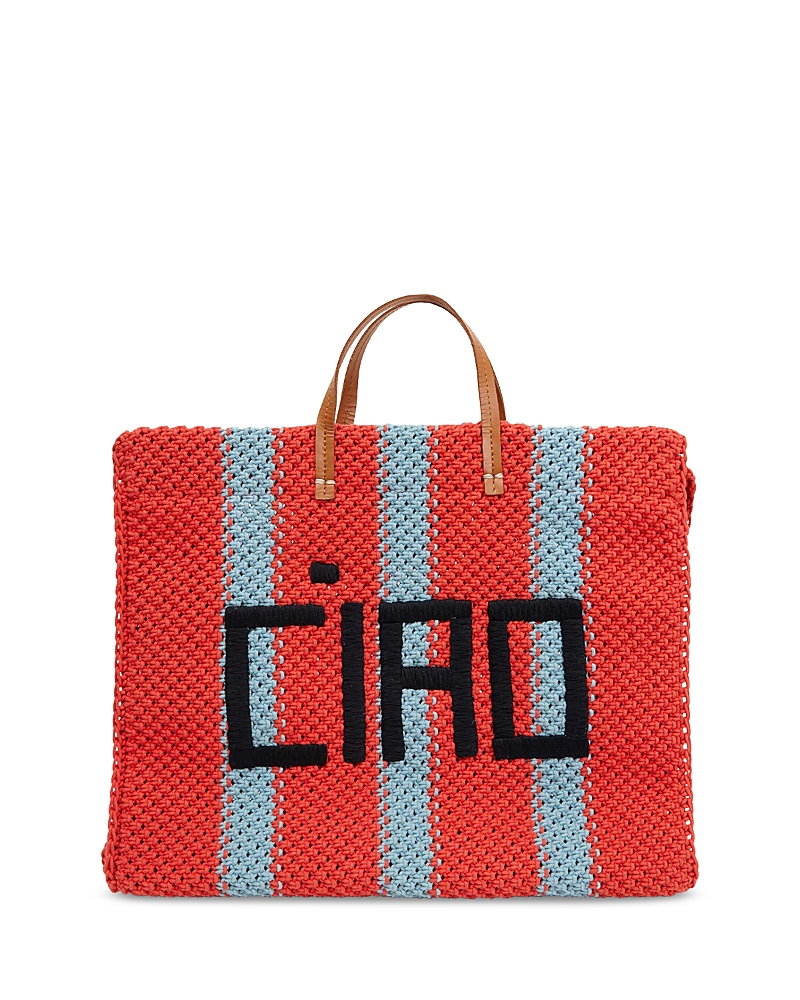 Shop Clare V Summer Simple Tote In Poppy/blue