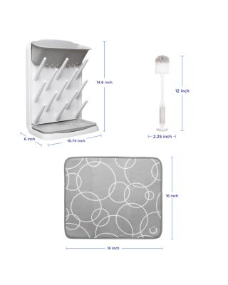 Vertical Bottle Drying Rack, Botte Brush & Microfiber Drying Mat Bundle